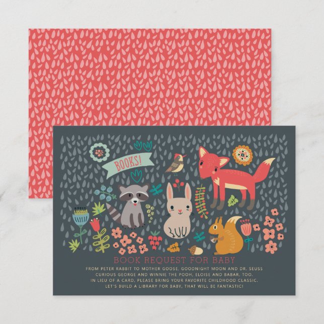 Woodland Animals Babydusche Buchanfrage Einladung (Vorne/Hinten)