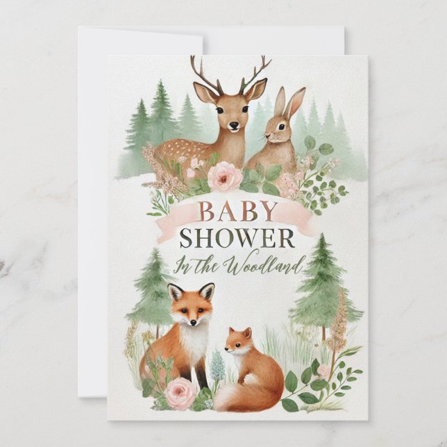 Woodland Animals Babydusche Einladung (Vorderseite)
