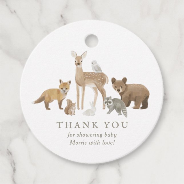 Woodland Animals Babydusche Geschenkanhänger (Vorderseite)