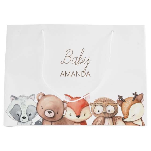 Woodland Animals Babydusche Große Geschenktüte (Vorderseite)