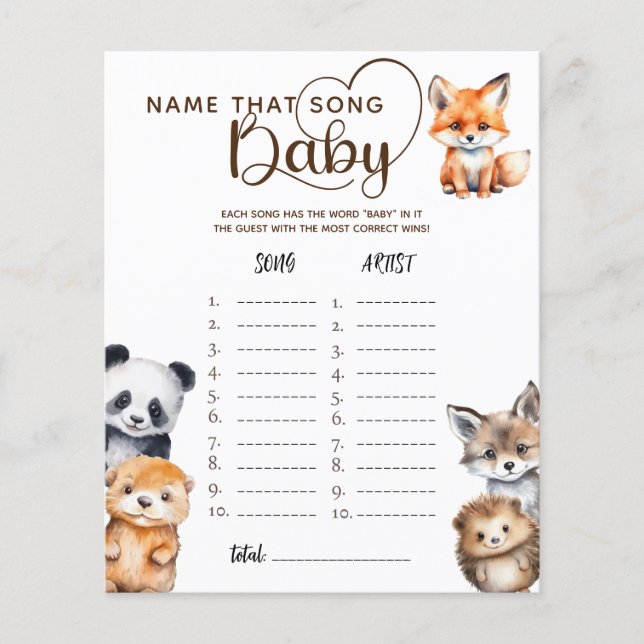 Woodland Animals Babydusche Name dieses Song-Spiel (Vorderseite)