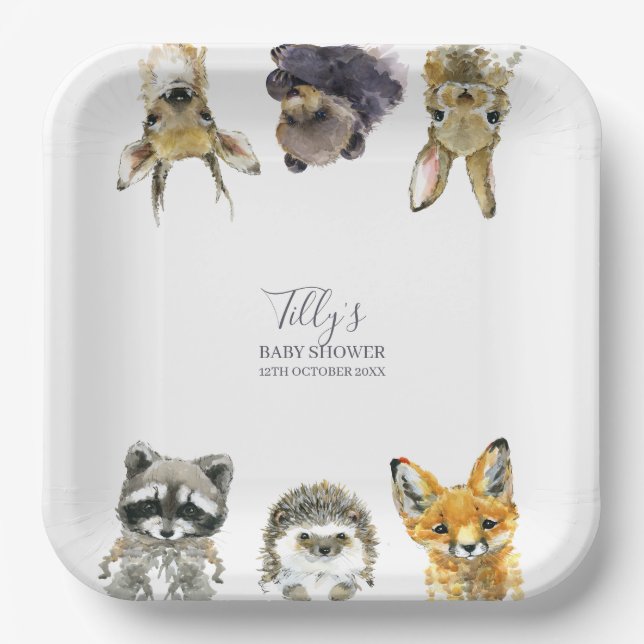 Woodland Animals Babydusche Pappteller (Vorderseite)