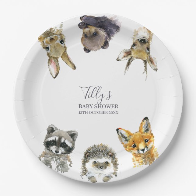 Woodland Animals Babydusche Pappteller (Vorderseite)