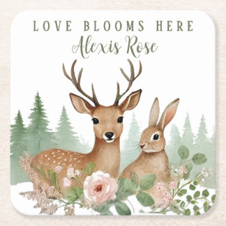 Woodland Animals Babydusche Rechteckiger Pappuntersetzer