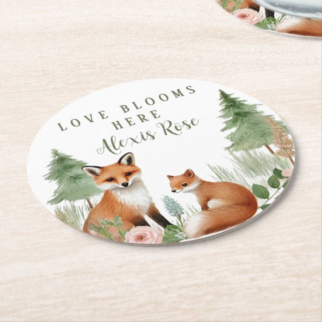 Woodland Animals Babydusche Runder Pappuntersetzer (Angewinkelt)