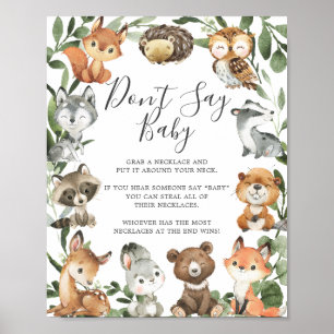 Woodland Animals Babydusche Sage kein Baby-Zeichen Poster