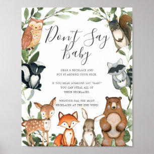 Woodland Animals Babydusche Sage kein Baby-Zeichen Poster