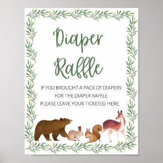 Woodland Animals Babydusche signieren Windeln Raff Poster