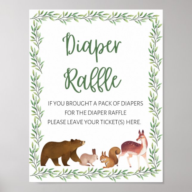 Woodland Animals Babydusche signieren Windeln Raff Poster (Vorne)