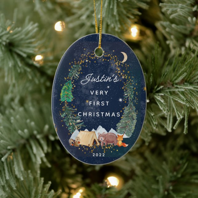 Woodland Animals Baby's First Christmas Keramik Ornament (Baum)