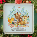 Woodland Animals Baby's First Christmas Ornament<br><div class="desc">Niedliche Waldtiere für einen kleinen Jungen zu Weihnachten. Unsere niedliche Waldszene mit Bier,  Reh,  Fuchs,  Eule,  Waschbär und Elch. Matching Artikel in unserem Shop erhältlich.</div>