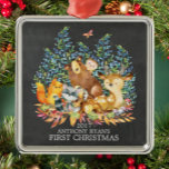 Woodland Animals Baby's First Christmas Ornament<br><div class="desc">Niedliche Waldtiere für einen kleinen Jungen oder Mädchen zu Weihnachten. Unsere niedliche Waldszene mit Bier,  Reh,  Fuchs,  Eule,  Waschbär und Elch. Matching Artikel in unserem Shop erhältlich.</div>