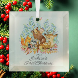 Woodland Animals Baby's First Christmas Ornament Aus Glas