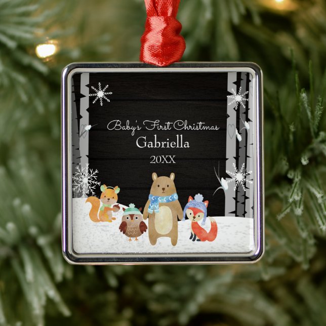 Woodland Animals Baby's First Christmas Ornament Aus Metall (Baum)