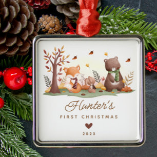 Woodland Animals Baby's First Christmas Ornament Aus Metall