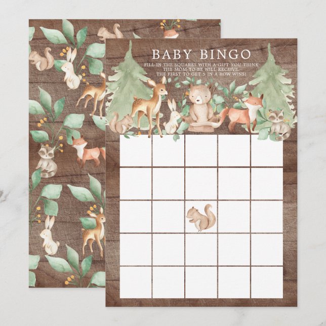 Woodland Animals BINGO Baby Showspiel Einladung (Vorne/Hinten)