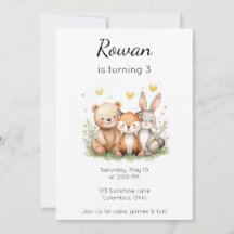 Woodland Animals Birthday Bear Fox Bunny Neutral