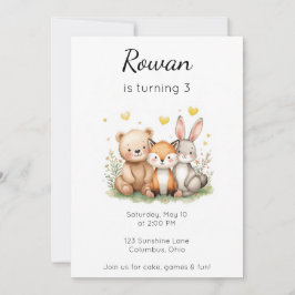 Woodland Animals Birthday Bear Fox Bunny Neutral Einladung