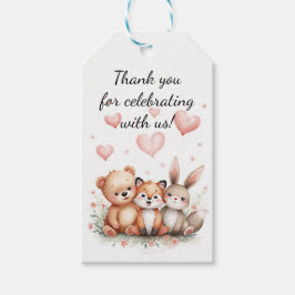 Woodland Animals Birthday Bear Fox Bunny Pink Geschenkanhänger