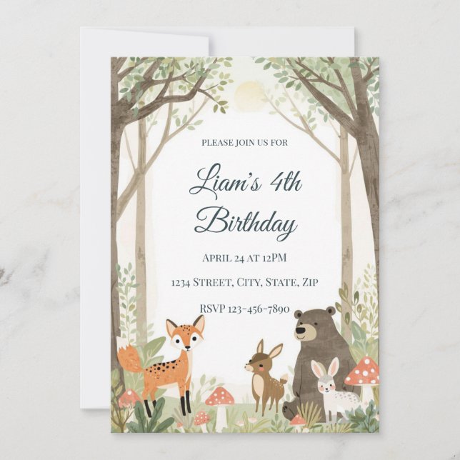 Woodland Animals Birthday Invitation - Forest (Devant)