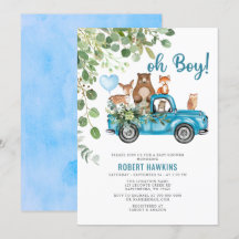 Woodland Animals Blue Truck Baby Dusche