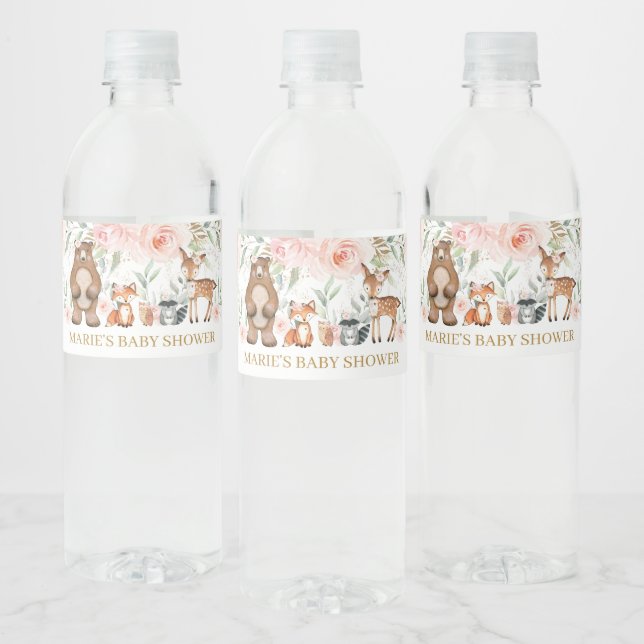 Woodland Animals Blush Bloral Baby Dusche Geburtst (Flaschen)