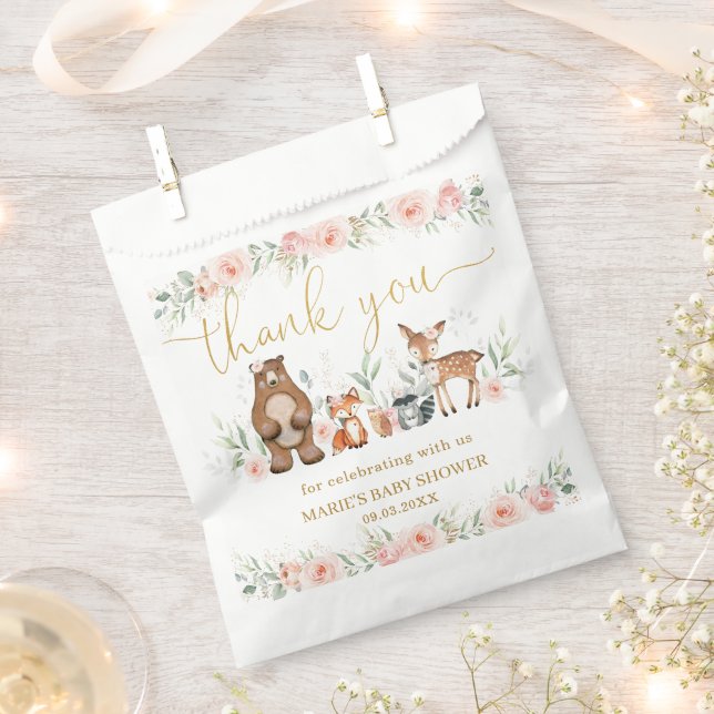 Woodland Animals Blush Bloral Baby Dusche Geburtst Geschenktütchen (Ausgeschnitten)