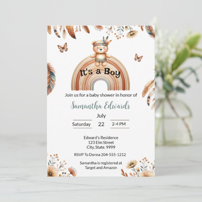 Woodland Animals Boho Es ist eine Baby-Dusche Einladung (Stehend Vorderseite)