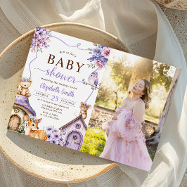 Woodland Animals Boho Girl Baby Dusche Foto Einladung