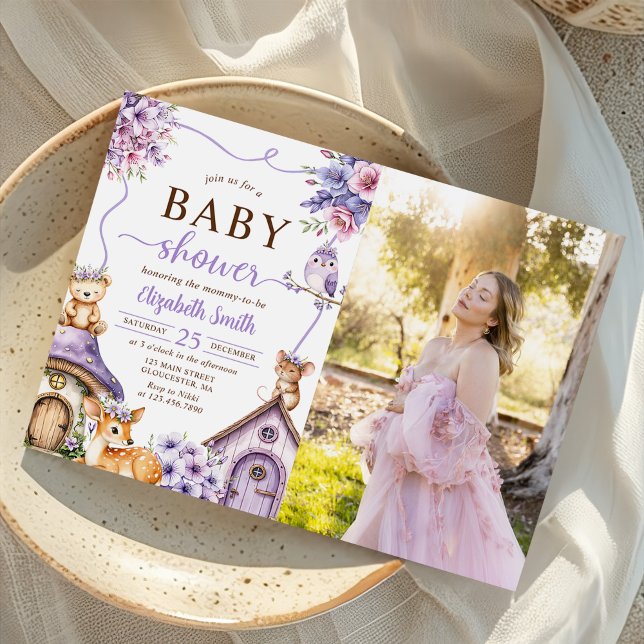 Woodland Animals Boho Girl Baby Dusche Foto Einladung (Von Creator hochgeladen)
