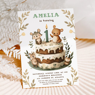 Woodland Animals Boho Kind's erster Geburtstag Einladung