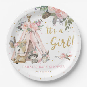 Woodland Animals Boho Tribal Girl Baby Dusche Pappteller