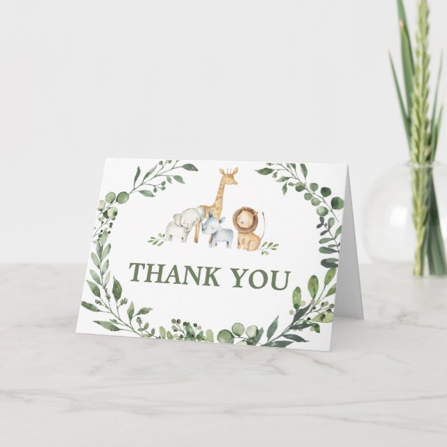 Woodland Animals Botanical Baby Shower  Dankeskarte (Vorderseite)