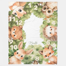 Woodland Animals Boy Baby Dusche Milestone