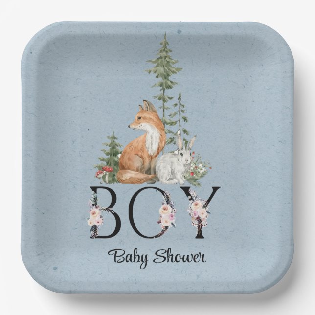 Woodland Animals Boy Baby Dusche Pappteller (Vorderseite)