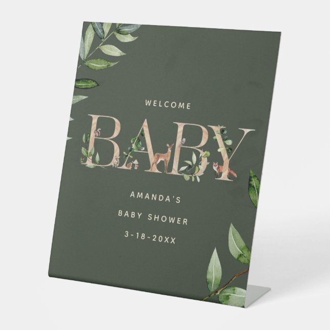 Woodland Animals Briefing Baby Dusche Willkommen Sockelschild (Vorderseite)