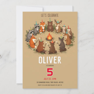 Woodland Animals Campfire Birthday Party Einladung