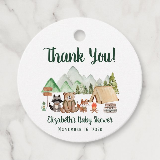 Woodland Animals Camping Kinderdusche Vielen Dank Geschenkanhänger (Vorderseite)