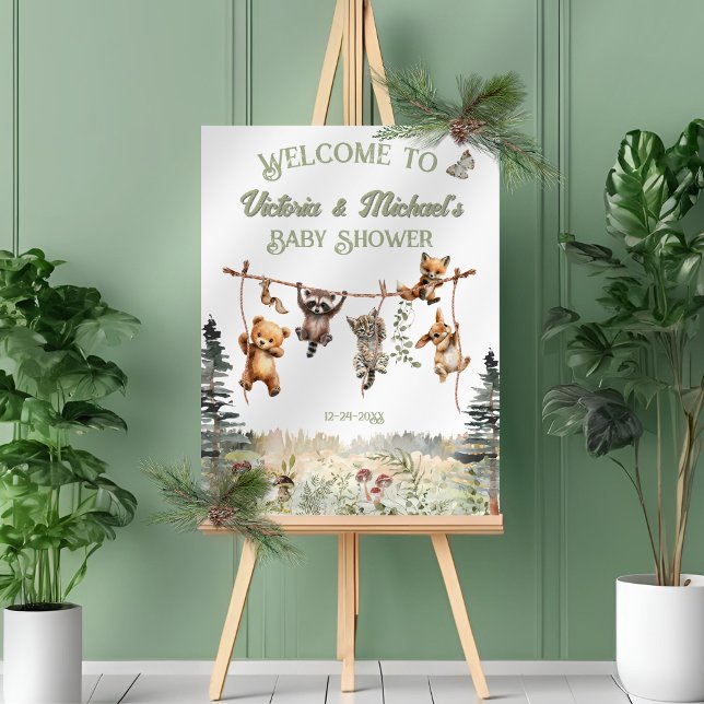 Woodland Animals Clothesline Baby Dusche Willkomme Poster (Von Creator hochgeladen)