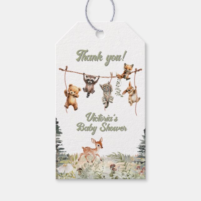 Woodland Animals Clothesline Forest Baby Dusche Geschenkanhänger (Vorderseite)