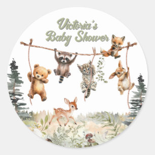 Woodland Animals Clothesline Forest Baby Dusche Runder Aufkleber