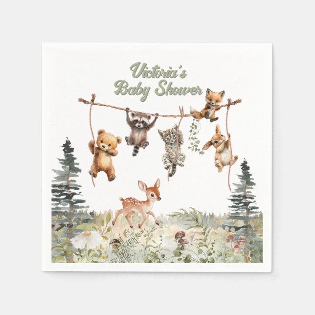 Woodland Animals Clothesline Forest Baby Dusche Serviette (Vorderseite)