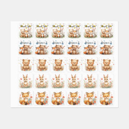 Woodland Animals Cute Bear Fox Bunny Kids Birthday Etiketten