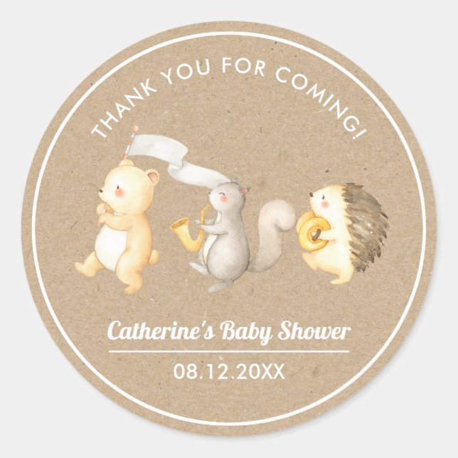 Woodland Animals Danke Baby Dusche Runder Aufkleber (Vorderseite)