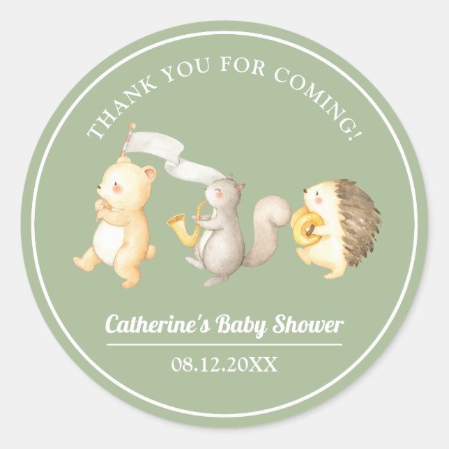 Woodland Animals Danke Baby Dusche Runder Aufkleber (Vorderseite)