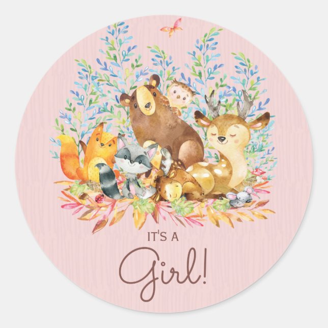 Woodland Animals Es ist ein Girl Fevor Sticker (Vorderseite)