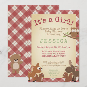 Woodland Animals Es ist ein Mädchen! Babydusche Einladung