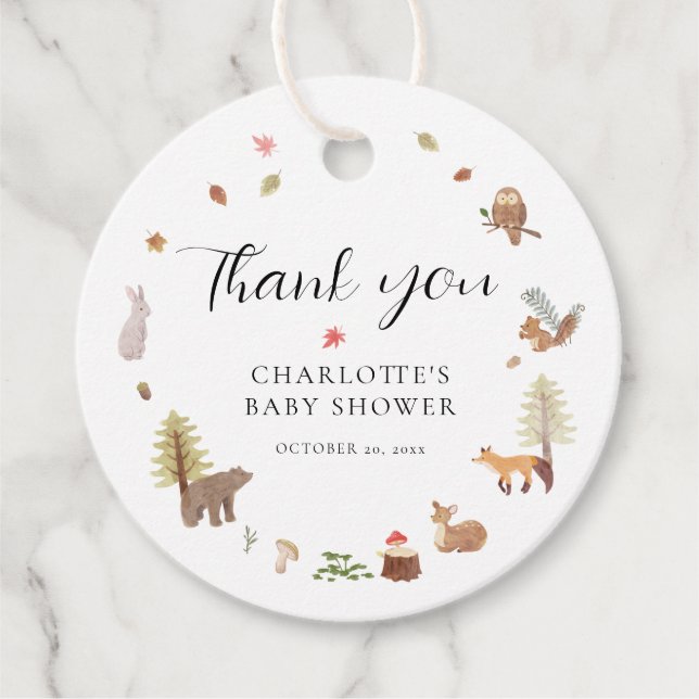 Woodland Animals Fall Baby Dusche Vielen Dank Geschenkanhänger (Vorderseite)