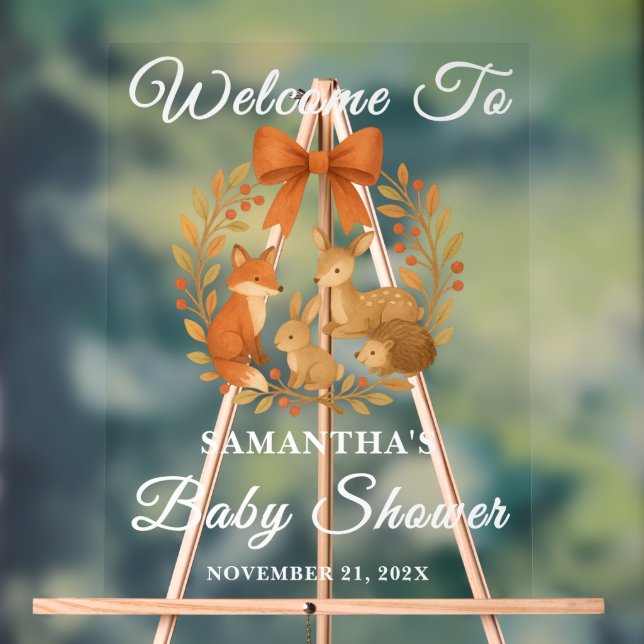 Woodland Animals Fall Baby Dusche Willkommen Acrylschild (Neutral)