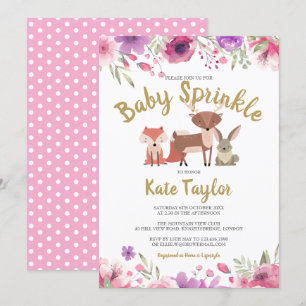 Woodland Animals Floral Baby Girl Sprinkle/Dusche Einladung